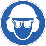 thumbnail of Aufkleber Gehörschutz, Augenschutz und Kopfschutz benutzen, Folie, Ø 100 mm