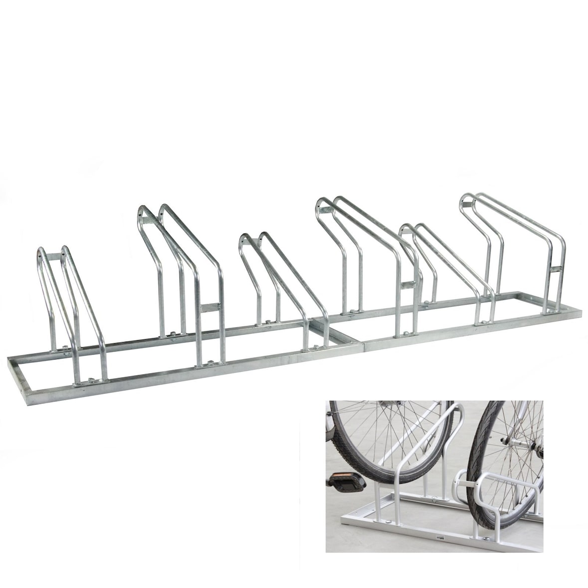 Fahrradständer für 6 Fahrräder höhenversetzt 210 x 45 cm Stahl feuerverzinkt grau 2x3 Bodenparker Reihenparker