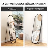 thumbnail of Standspiegel Ganzkörperspiegel oval 160x40x4 cm Schwarz mit Ständer, Metallrahmen, klare Reflexion, flexibel freistehend oder angelehnt