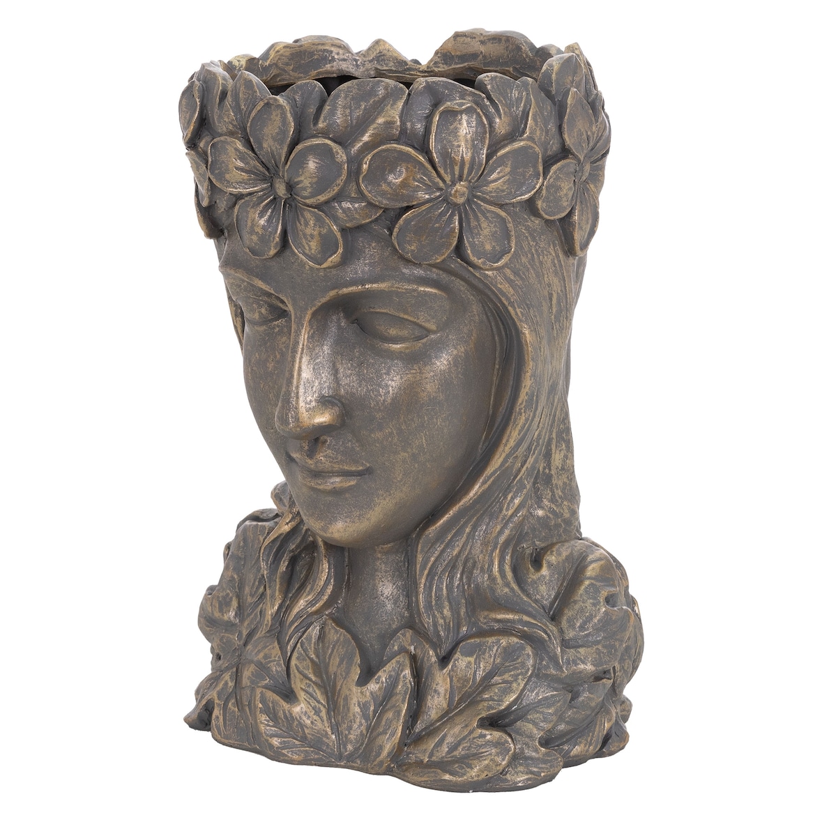 ML-Design Pflanztopf Frauenkopf 21x16x32 cm Bronze Harz Statue Innen/Außen Pflanzgefäß Blumentopf Gartendeko