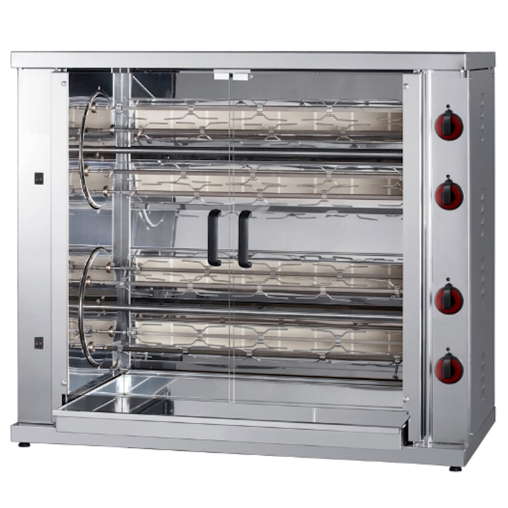 Assador de frangos planetário a gás 8 espadas = 40/48 frangos - 1230x620x1050 mm - 28 Kw + 220 W 230/1V - 5340P084 Eurast
