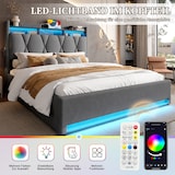 thumbnail of Polsterbett 140x200 cm mit LED-Beleuchtung und Stauraum-Kopfteil–modernes Design und hoher Komfort Grau