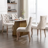 thumbnail of Merax Polsterstühle(Set, 4 St), Stuhl Hellbeige Samt Esszimmerstuhl, hohe Rückenlehne, mit Knopfsteppung, Gestell aus Massivholz, Hellbeige