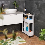 thumbnail of Relaxdays Nischenwagen, 2 Fächer, WC-Bürstenhalter, HxBxT: 71,5 x 17 x 50 cm, Badezimmer, MDF, schmaler Rollwagen, weiß