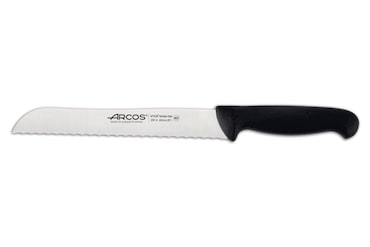 Arcos Cuchillo Panero, Hoja Serrada de Acero Inoxidable NITRUM de 200 mm, Mango inyectado en Polipropileno, Color negro
