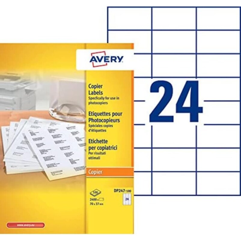 2400 étiquettes blanches, format 70 x 37 mm (100 feuilles A4 / cdt)