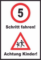 thumbnail of Schritt fahren Achtung Kinder Schild A2 Rückseite selbstklebend