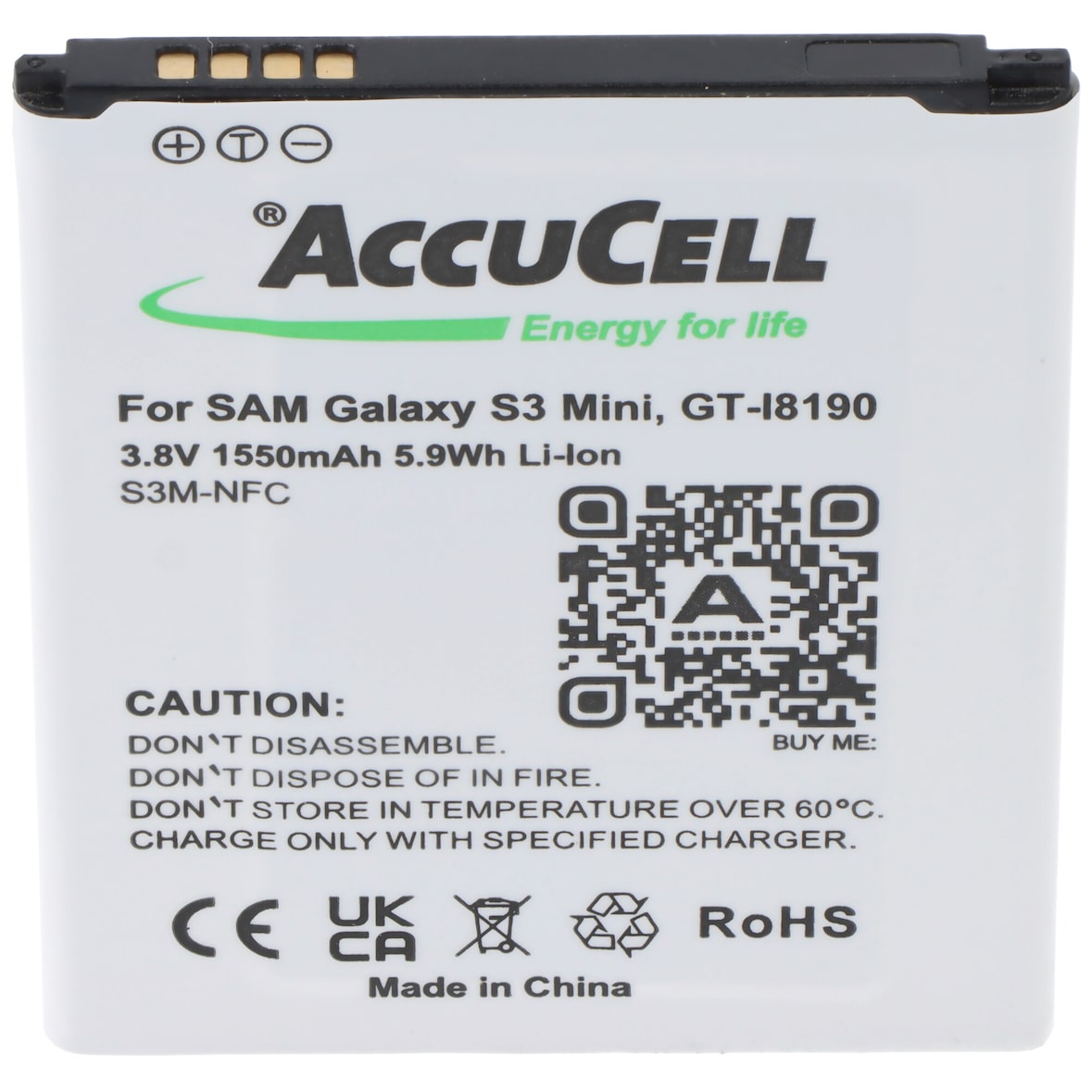 Akku passend für Samsung Handy Galaxy S III Mini, Samsung GT-I8190, EB-L1M7FLU mit NFC, 60,4x50,3x4,2mm