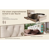 thumbnail of Polsterbett 90x200 cm mit Stauraum, 2 Schubladen und höhenverstellbarem Kopfteil – Chesterfield-Design in Natur