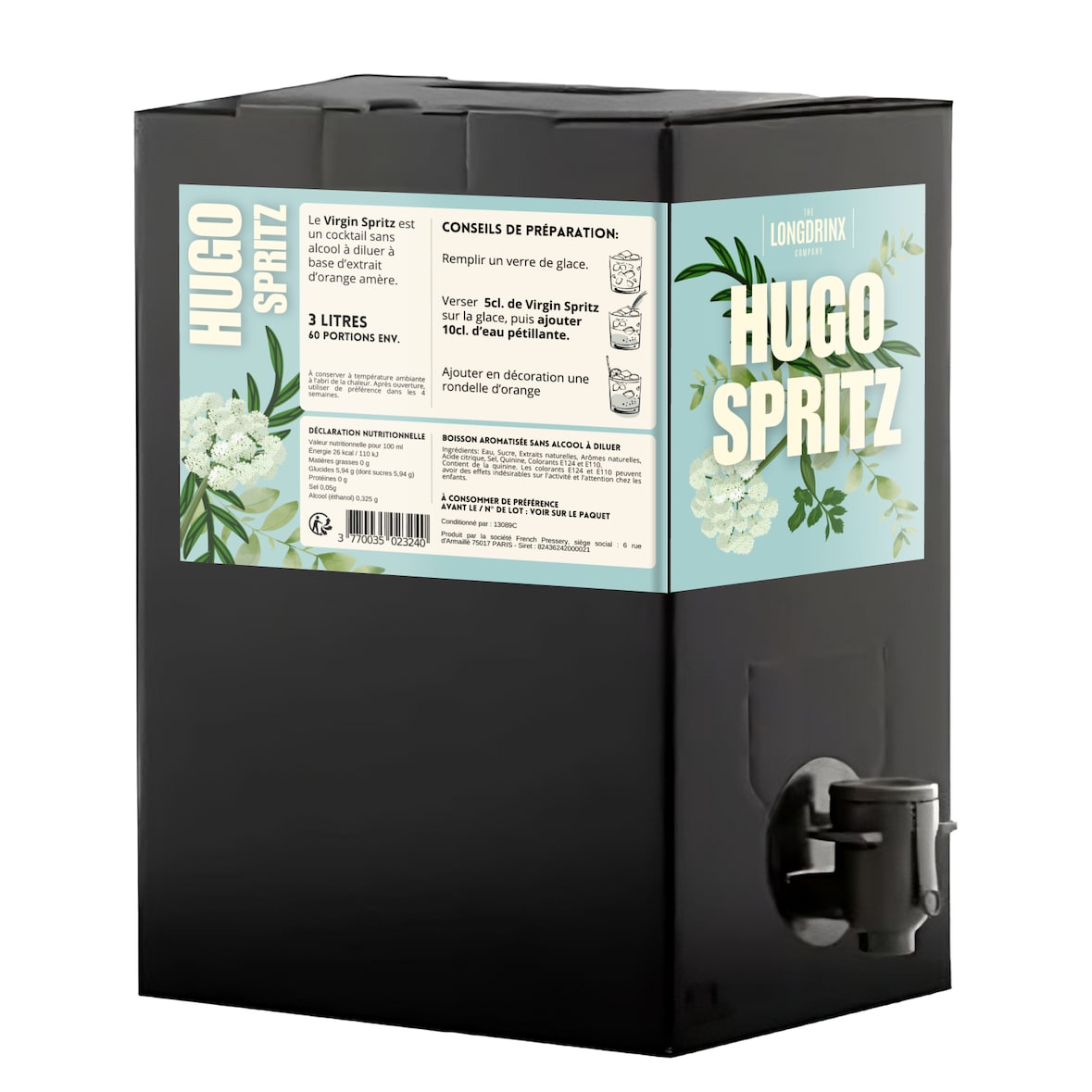 LONGDRINX - Cocktail HUGO SPRITZ à la fleur de sureau - SPRITZ Bag in Box 5 litres - 12,5% alc.