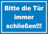 thumbnail of Schild Bitte die Tür immer schließen weiss-blau A6 Rückseite selbstklebend