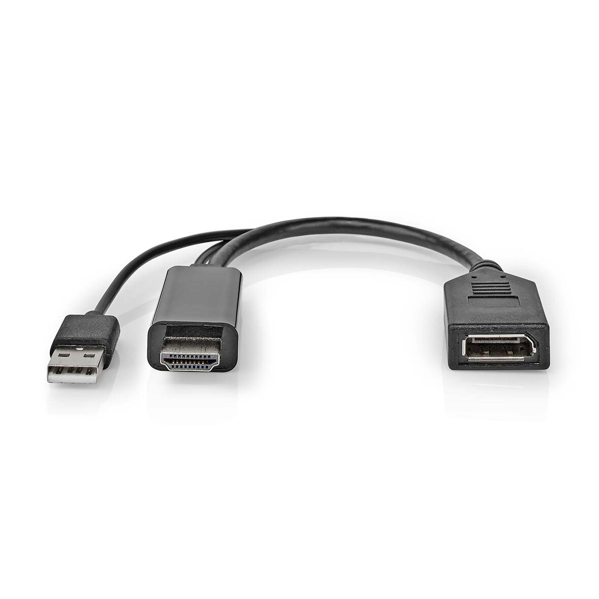 Nedis HDMI -Adapter - HDMI Stecker - DisplayPort Stecker / USB-A Stecker - Vergoldet - Gerade - PVC - Schwarz - 1 Stück - Box