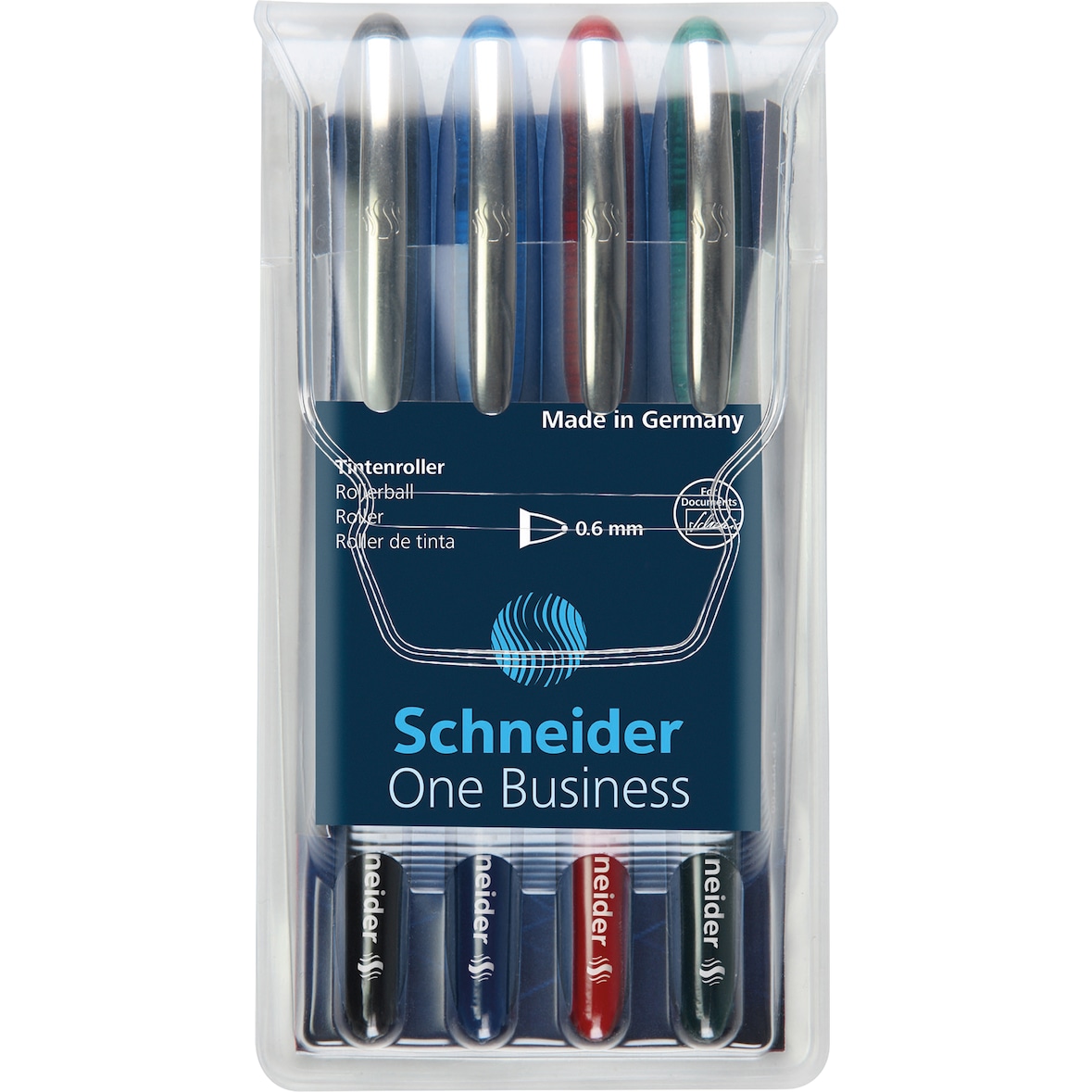 SCHNEIDER Pochette de 4 rollers One Business - Encre de couleur : Noir Rouge Bleu et Vert