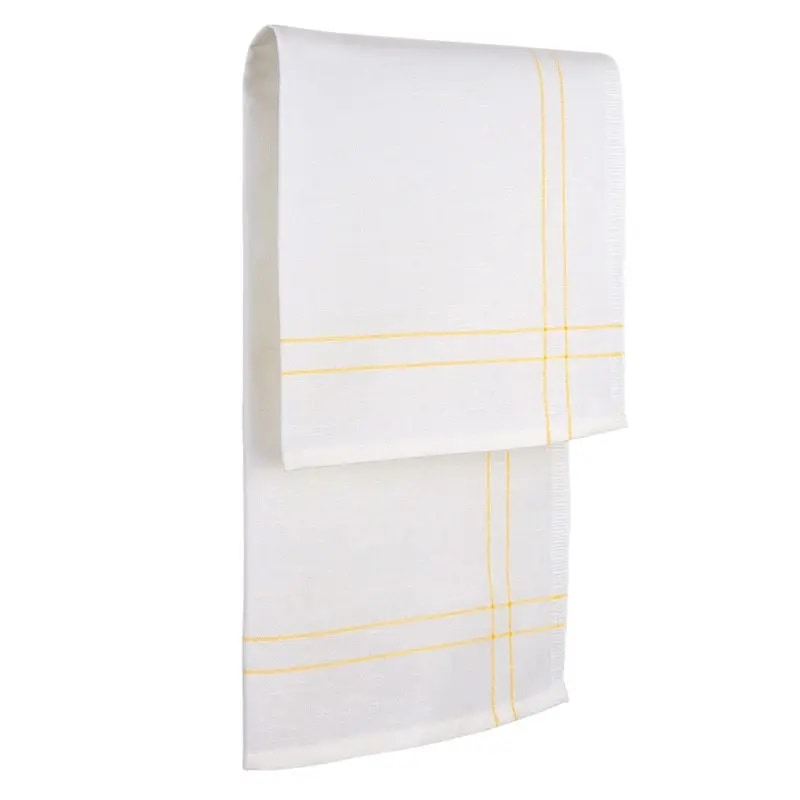Torchon de service 50x70 cm 50% coton et 50% lin. Coloris blanc avec lignes jaunes. Pack de 6 pièces - LTITEX
