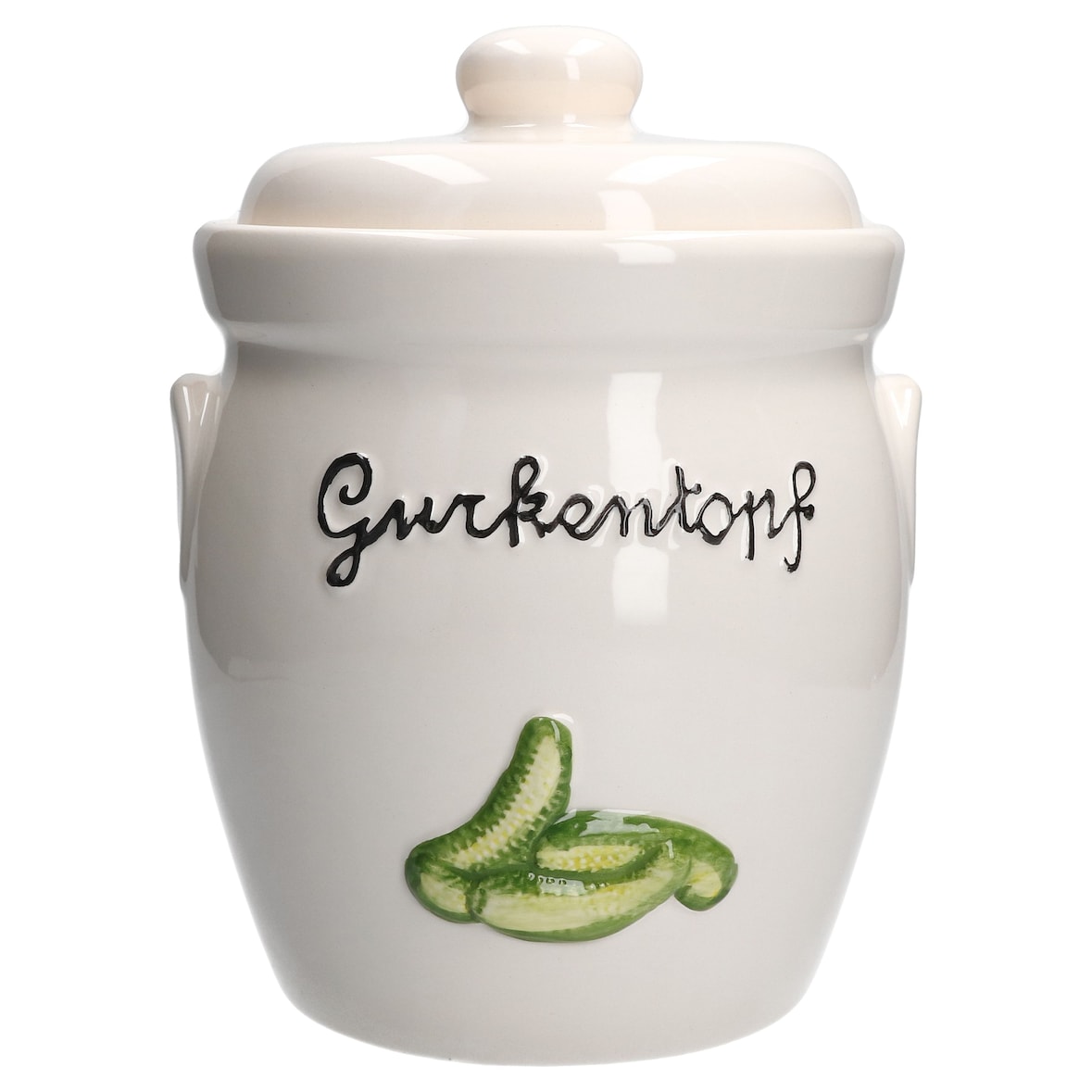 Gurkentopf Gürki 3 Ltr Porzellan weiß Gurkenmotiv Gärtopf Sauerkrauttopf Rumtopf