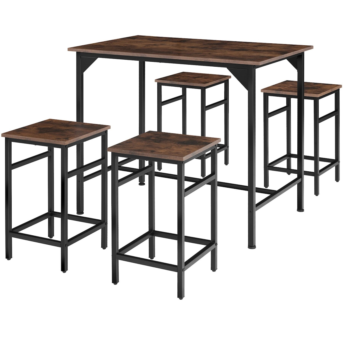 tectake Ensemble table de bistrot EDINBURGH 1 table + 4 tabourets de bar - Bois foncé industriel, rustique -404306