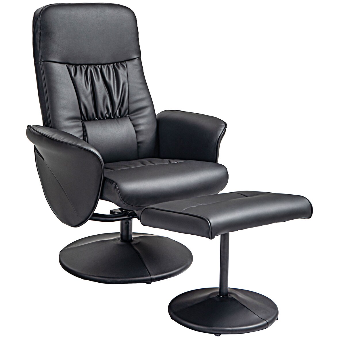 Relaxsessel mit Hocker Kunstleder Schwarz 101x76x76 cm mit Liegefunktion bis 145 Grad drehbar, hoher Rücken, Metallrahmen für Wohnzimmer Büro
