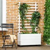 thumbnail of Pflanzkasten Hochbeet mit Rankgitter auf Rollen 76x30x155 cm Weiß aus Massivholz mit Stoffauskleidung stabiler Außenbereich und Terrasse