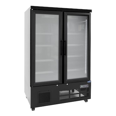Expositor frigorífico para bebidas, preto, 2 portas de vidro, refrigeração ventilada, LED multicolor, 190 x 122 x 76 cm, 744L, Polar Série G GP485