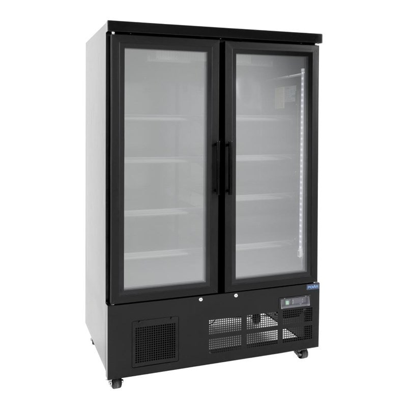 Expositor frigorífico para bebidas, preto, 2 portas de vidro, refrigeração ventilada, LED multicolor, 190 x 122 x 76 cm, 744L, Polar Série G GP485