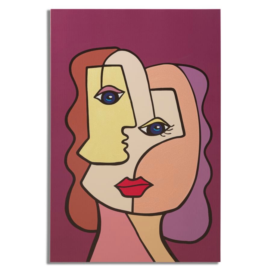 Stampa dipinta su tela volto cubista multicolore cm 60x3x90