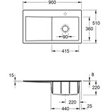 thumbnail of Villeroy&Boch Spülbecken mit Abtropffläche links, Subway Style 50 Stone White 90x51cm, Keramik, Excenterbetätigung