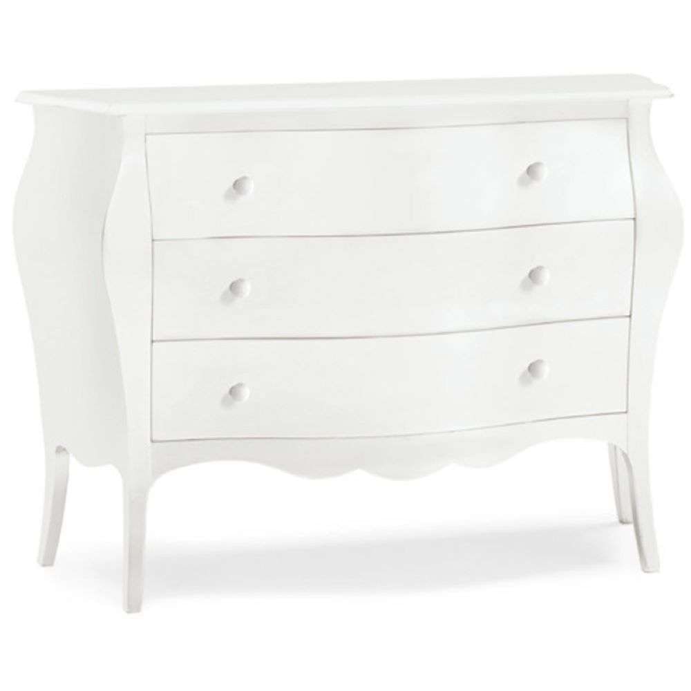 shopinnovativo -Como bombato con 3 cassetti arte povera in legno massello e mdf con rifinitura in bianco 120x50x85 H