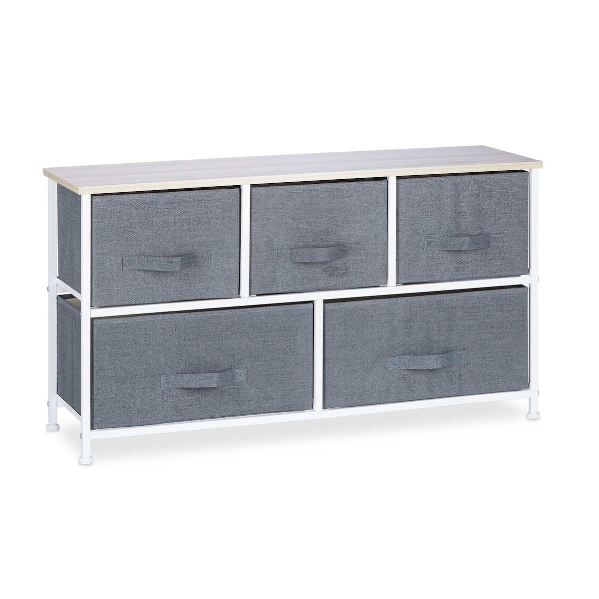 Relaxdays Regalsystem, 5 Stoff-Schubladen, HxBxT: 54,5 x 100 x 30 cm, universale Schubladenbox, Metall und Holz, grau