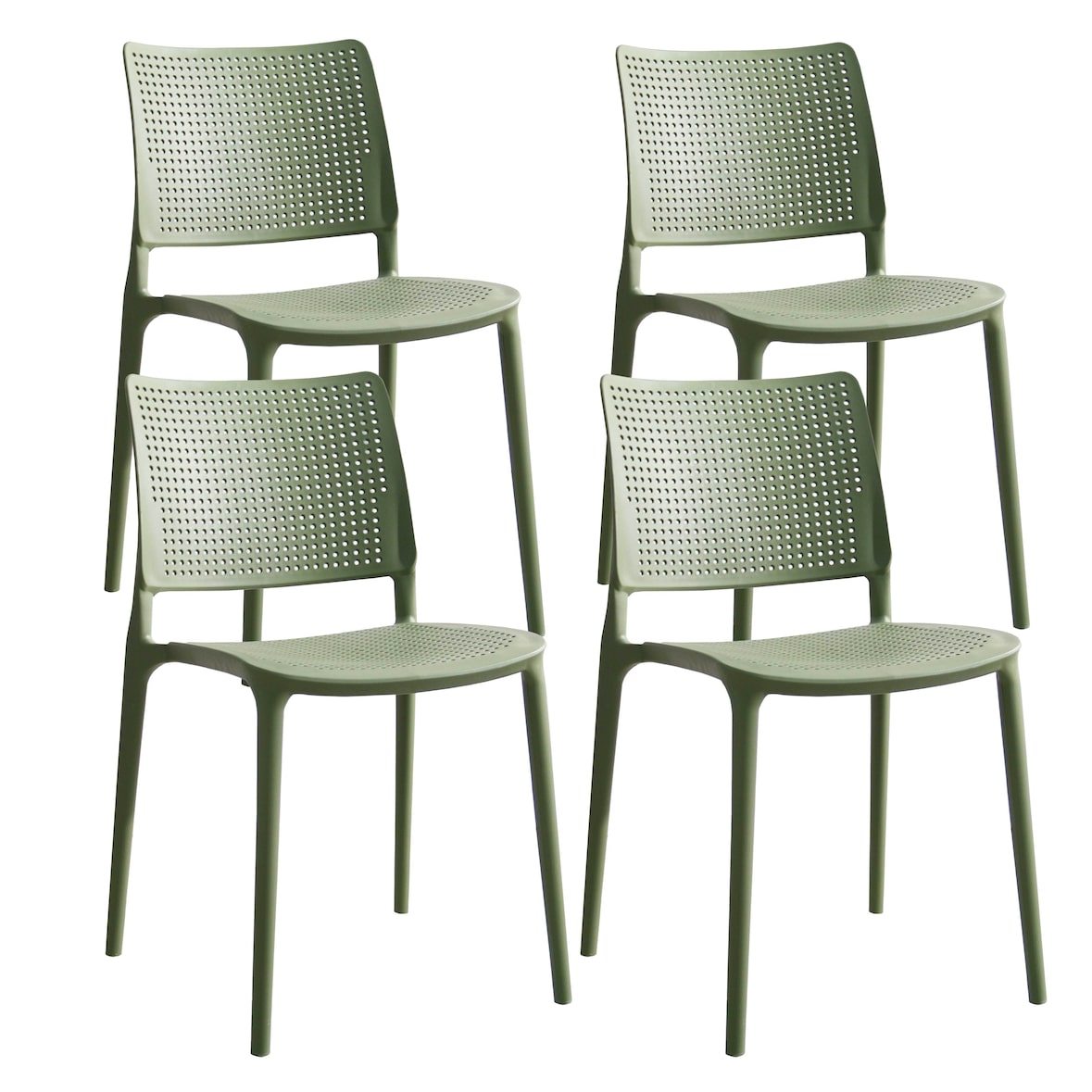 Set van 4 cactusgroene kunststof terrasstoelen