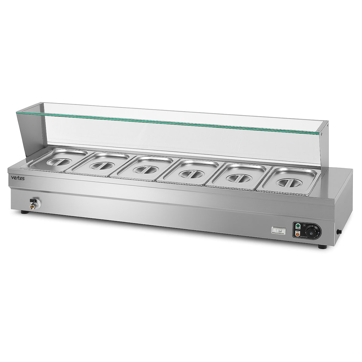 VERTES Calentador de comida, calentador de bufé, eléctrico, 1500 W (incluye 6 recipientes GN de 1/2 con tapa, 10 l, 30-85 °C)