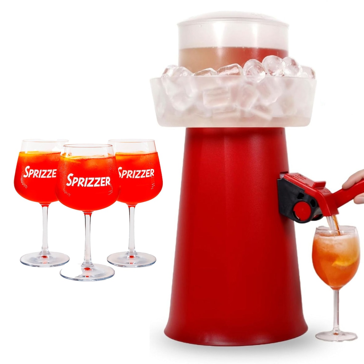 Kit SPRIZZER Rosso in plastica con 3 bicchieri per aperitivi, design italiano funzionale e colore vivace – SPRIZZER