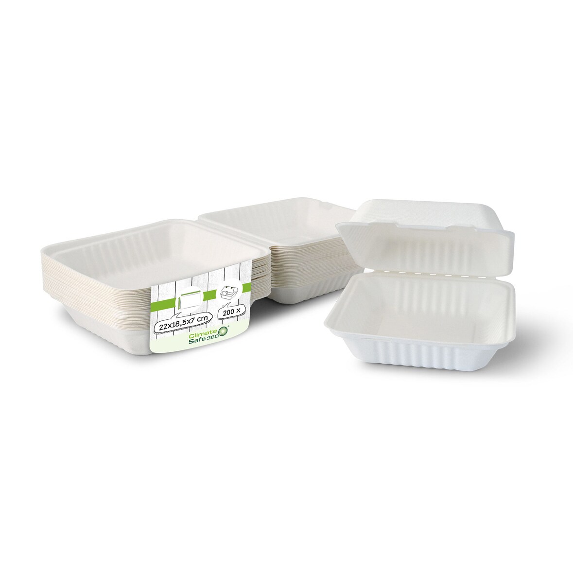 greenbox - Take-away Boxen aus Zuckerrohr 22 x 18,5 x 7 cm, rechteckig, 200 St.
