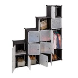 thumbnail of Relaxdays Regalsystem Kleiderschrank mit 11 Fächern, Garderobe mit 2 Kleiderstangen, DIY Kunststoff Steckregal, schwarz