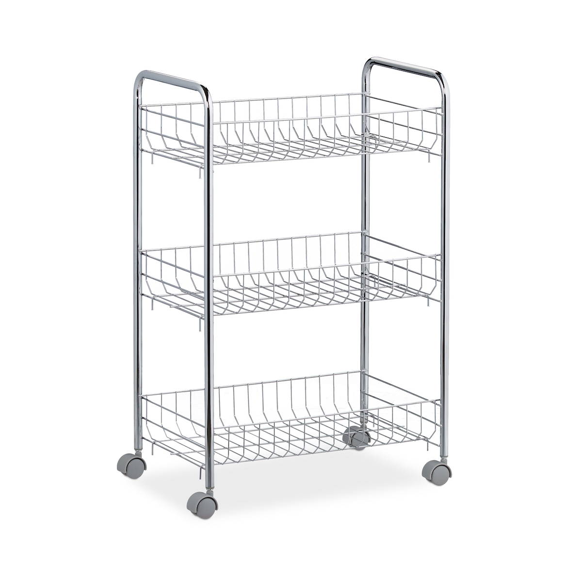 Relaxdays Rollregal, 3 Etagen, 4 Rollen, Allzweckwagen für Küche, Bad, Büro, Rollwagen HBT 62,5 x 40,5 x 26,5 cm, silber