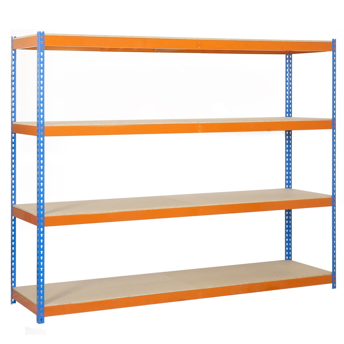SimonRack Estante Industrial 2000x1200x450, 4 Prateleiras em Madeira, 400 kg por Nível, Estrutura em Aço, Azul/Laranja/Madeira - Ecoforte