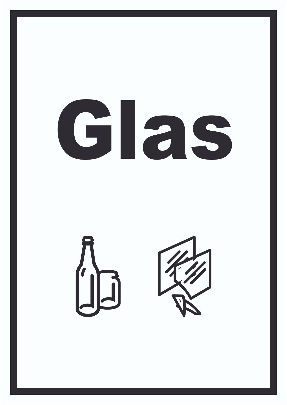 Glas Mülltrennung Schild Text Symbol Scheibe Flasche hochkant A1 Rückseite selbstklebend