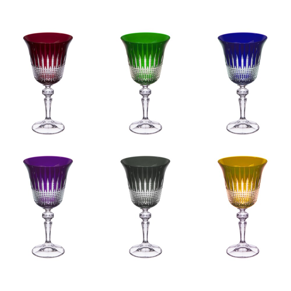 Coffret de 6 verres à pied 22 cl en cristallin taillé -  22.00 cl Multicolore Rond Verre Cristallin Table Passion 10.00x10.00 cm