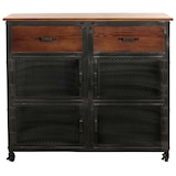 thumbnail of Cassettiera credenza HWC-N28, con ruote 2 cassetti, 3D industriale retrò metallo legno 90x100x40cm ~ nero, marrone