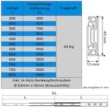 thumbnail of Schubladenschienen 10 STÜCK VOLLAUSZUG Rollenauszug Teleskopschiene Schubladenauszug H 45 L 350 mm