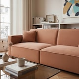 thumbnail of Canapé droit en velours côtelé 3 places L 230 cm terracotta