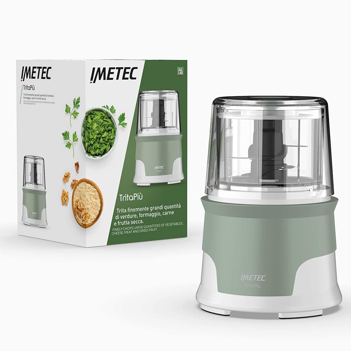 Imetec TritaPiù, Procesador de Alimentos, Picadora con 4 cuchillas de acero inox, vaso grande de 600 ml, 18.000 rpm, 1000 W, Materiales libres BPA
