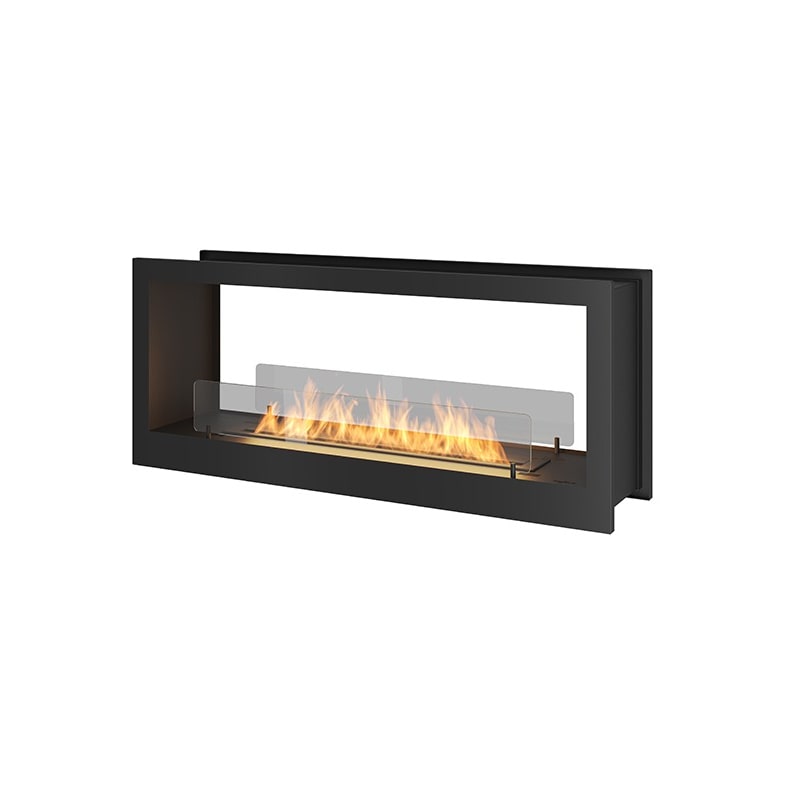 Design-Einbau-Bioethanol-Wandkamin Doppelseitig mattschwarz mit Schutzglas 2 Side 1200