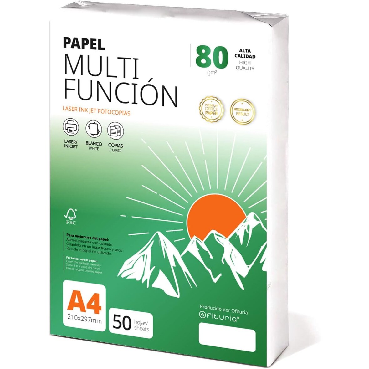 Folios a4 80gr 50 hojas, Papel Multiusos para Impresora, Folios para Impresoras Láser y de Inyección, Para uso Oficina, Material Escolar- Ofituria