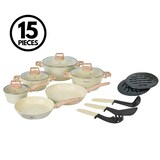 thumbnail of Batterie de cuisine 15 pièces avec revêtement en granit et manche en Bois Noir  beige HGWDBEJ15-BEI usage non-intensif Herzberg