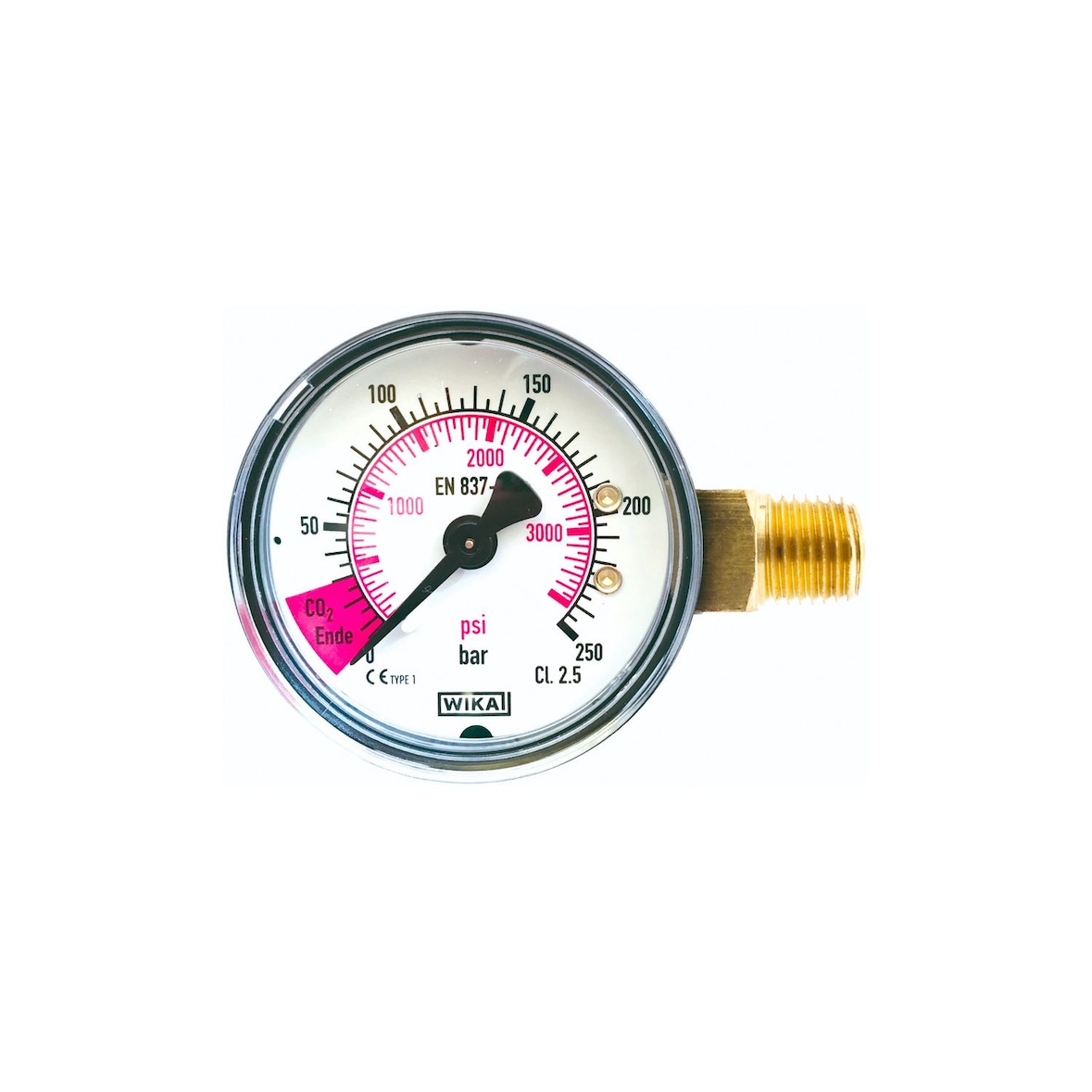 Inhaltsmanometer mit roten Bereich für CO2-Ende, 1/4` AG