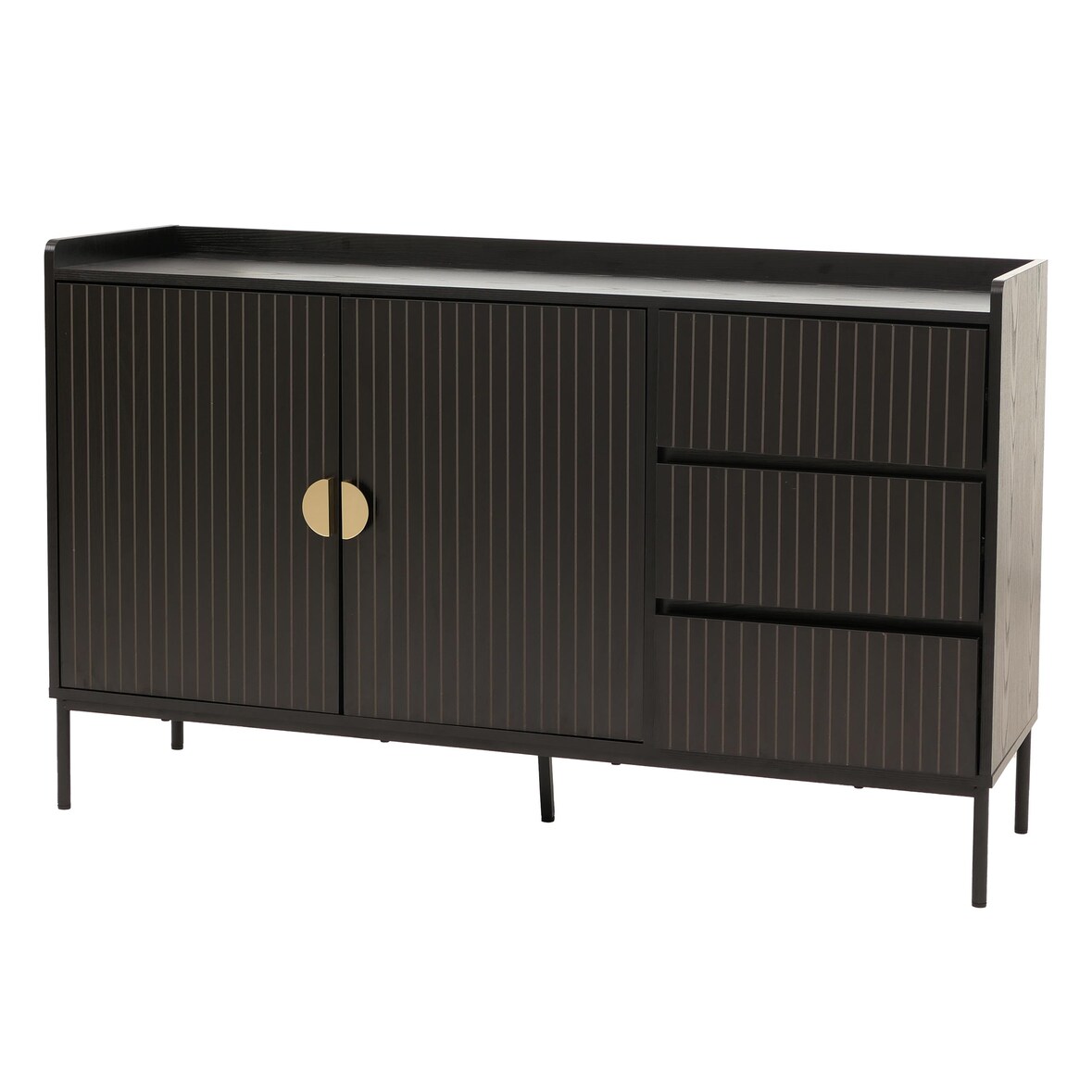 Sideboard HWC-O39, Kommode Schrank Anrichte, 3 Schubladen 2 Türen, Holz Melamin 80x130x42cm ~ Holzoptik schwarz