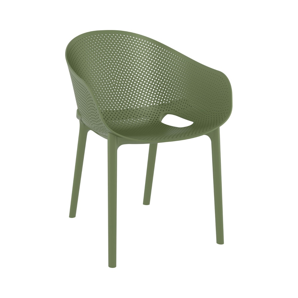 LOT DE 4 Sky Pro Fauteuil structure polypro renforcé fibre de verre vert olive