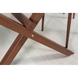 thumbnail of Mesa rectangular 150x90 cm con tablero de vidrio templado y patas cruzadas de metal efecto madera, ideal para cocina, comedor u oficina –Madera – Amos