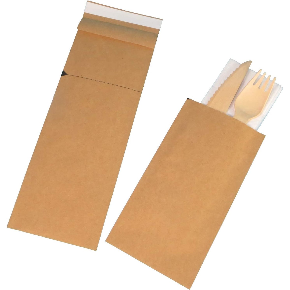 500 Serviettentaschen Bestecktaschen verschließbar Papier braun 250x85mm
