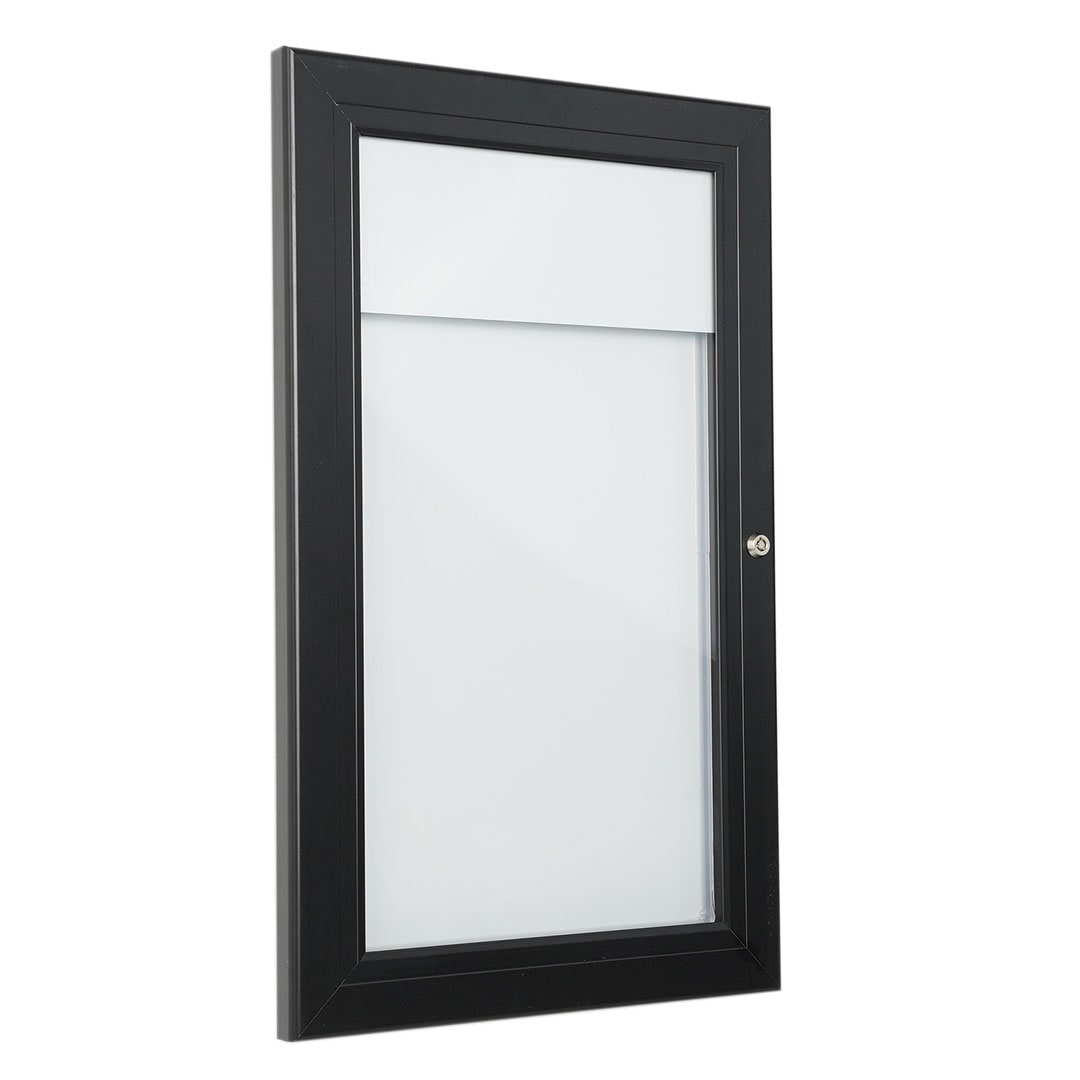 Danieli Store | Tablón de anuncios con cerradura | Tablones magnéticos de aluminio para exteriores con puerta abatible, acabado en negro (A4)